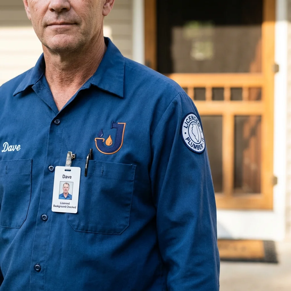 Licensed plumber showing ID badge in Woodbine, GA