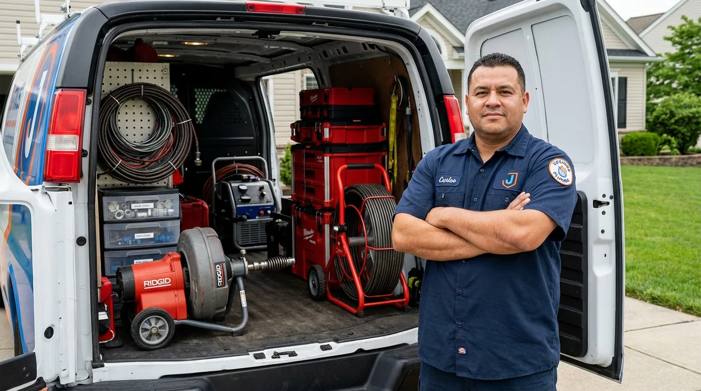 Professional drain cleaning equipment and Johns Plumbing LLC plumber in Woodbine