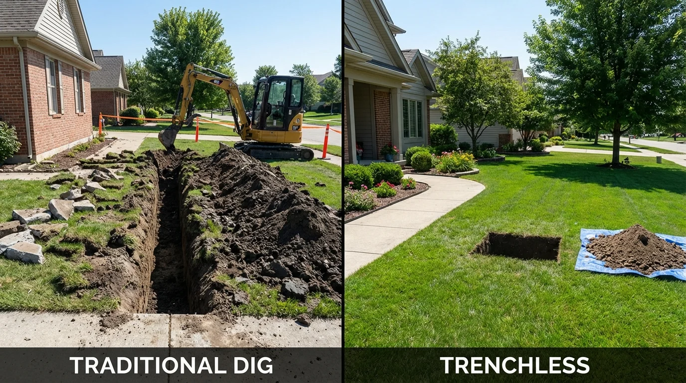 Trenchless sewer repair with minimal yard damage versus traditional excavation in Woodbine, GA